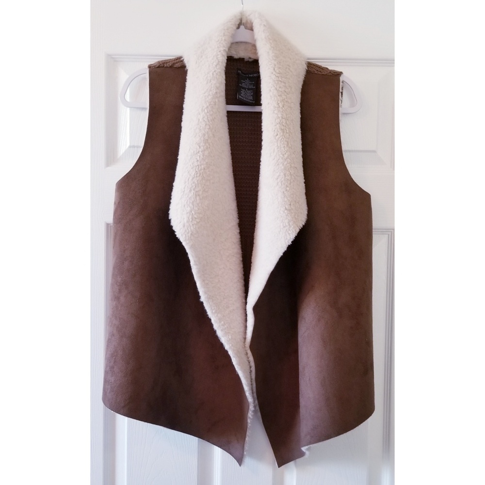 Chelsea & Theodore Faux Suede Faux Fur Vest